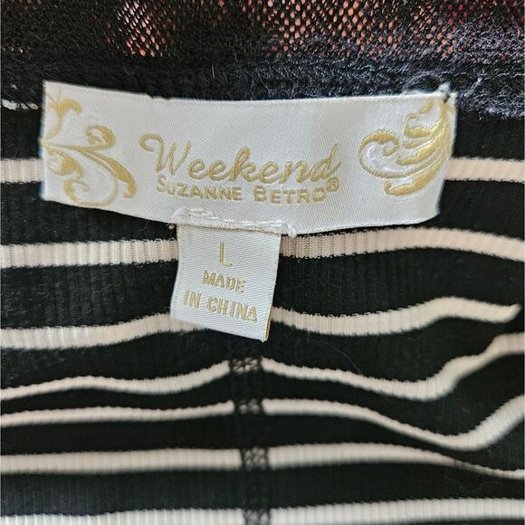 Weekend Suzanne Betro Black White Striped Exposed Seam V Neck Tunic Top Large - Picture 10 of 11